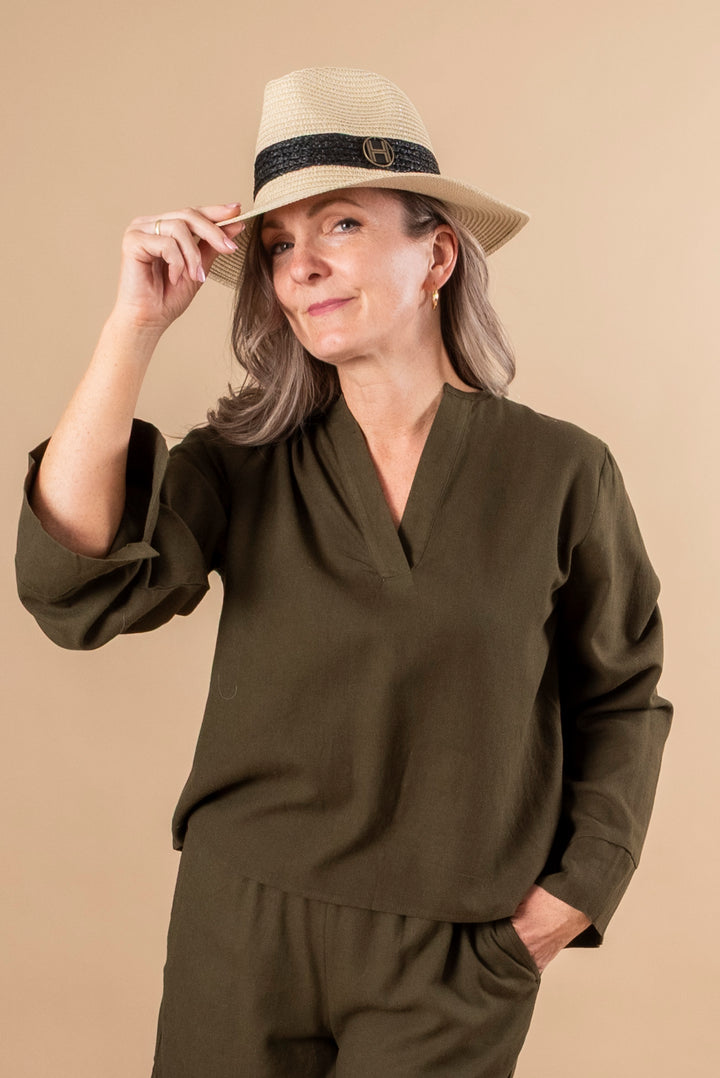 Dias Linen Blouse - Forest Night