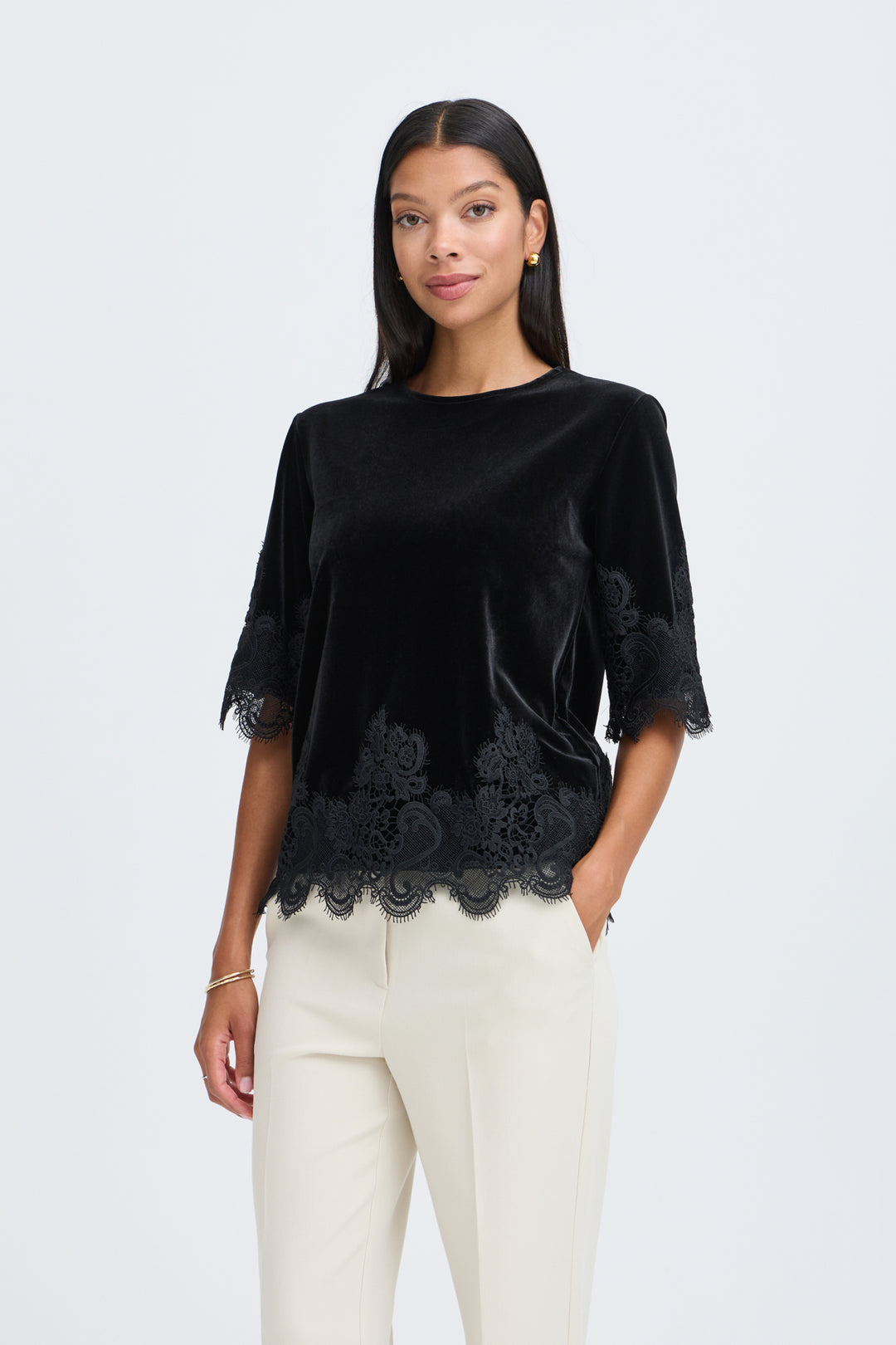 BYPERLINA LACE HEM BLOUSE - Meteorite