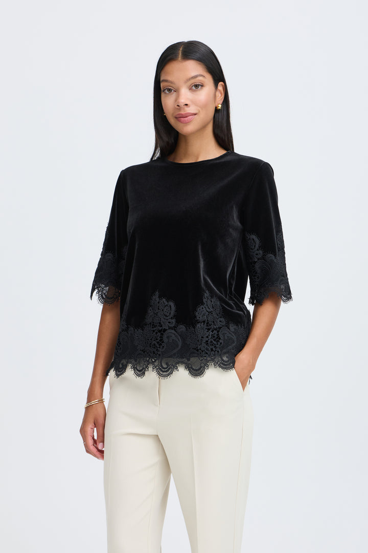 BYPERLINA LACE HEM BLOUSE - Meteorite