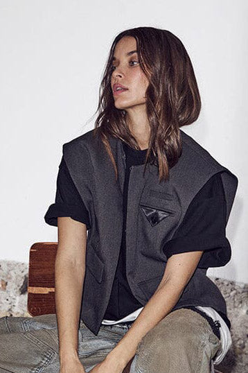 Amy Box Crop Waistcoat - Grey Melange