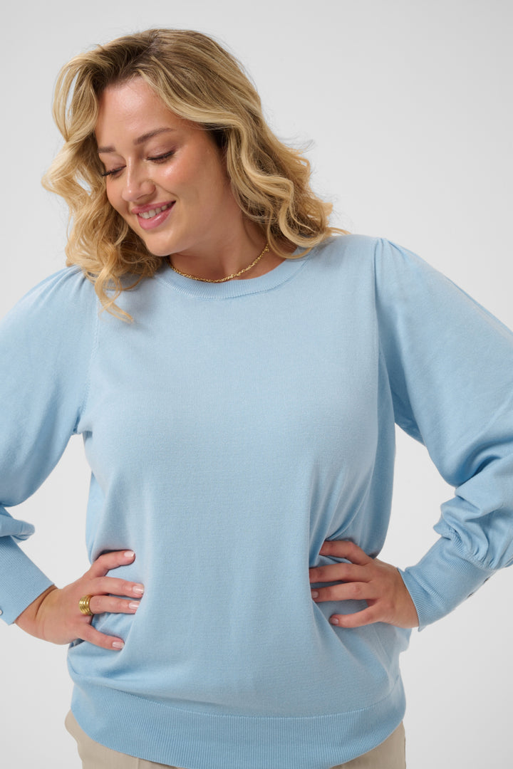 KClizzy Round Neck Pullover Buttons - Blue Fog
