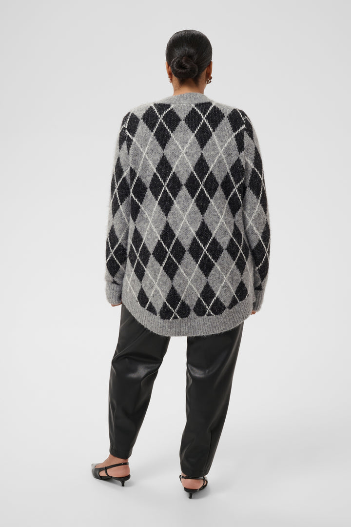 KCsima Cardigan - Black/GM/White Argyle