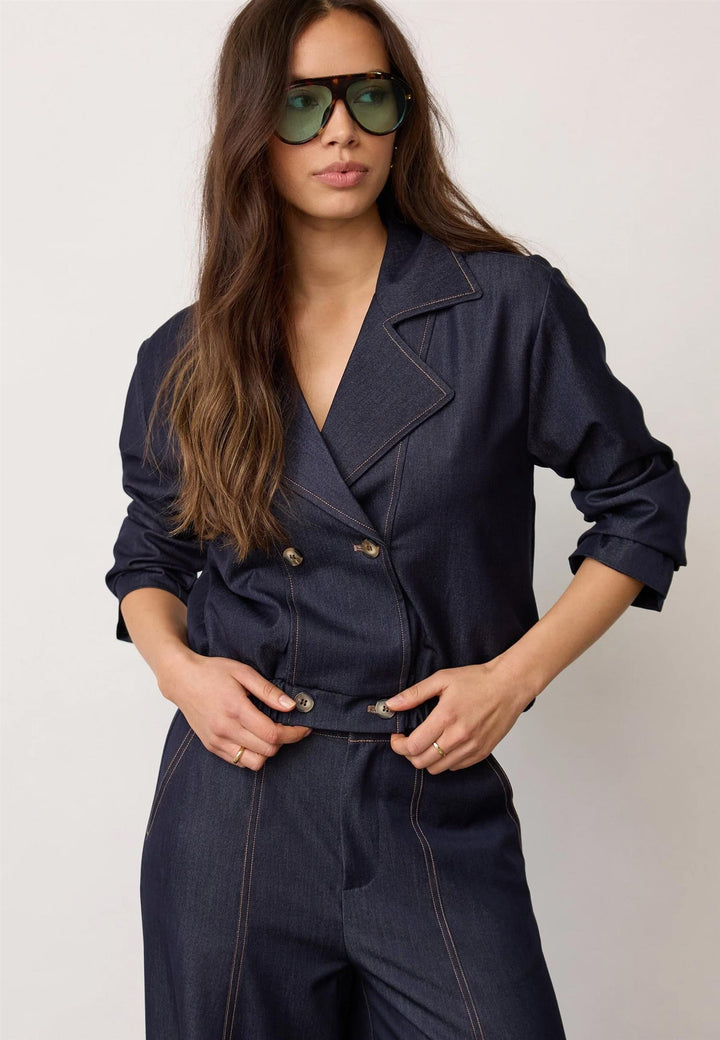 Terry Double Breasted Blazer - Navy Denim