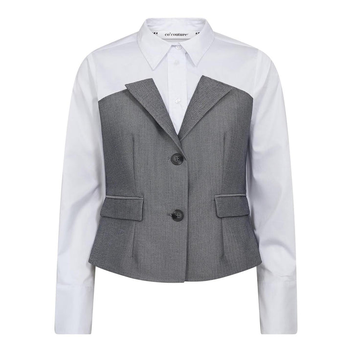 PollyCC Corsage Shirt - White w/Grey