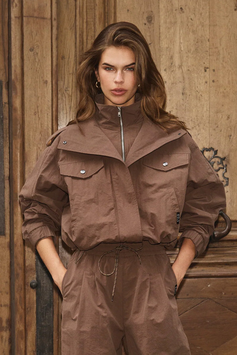 AlinaCC Double Funnel Neck Jacket - Brown