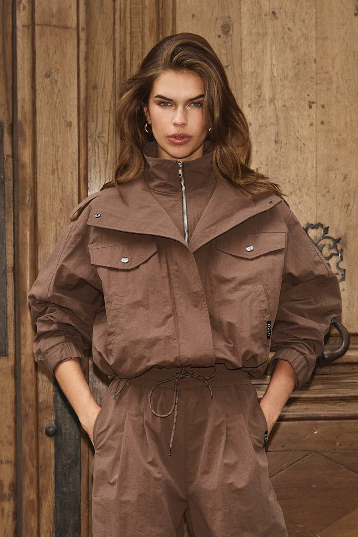 AlinaCC Double Funnel Neck Jacket - Brown