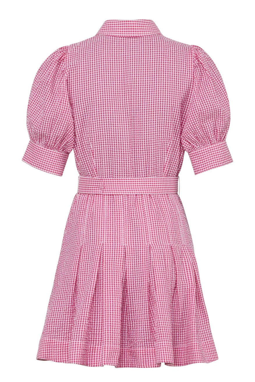 Seersucker Pleated Dress - Pink Checkes