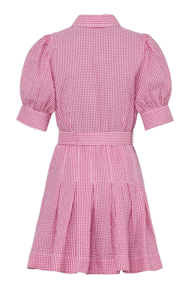 Seersucker Pleated Dress - Pink Checkes