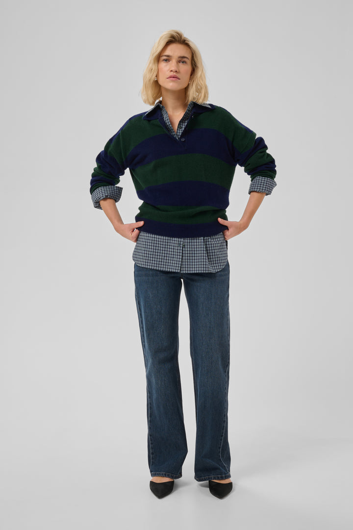 Jola Knit Polo Pullover - Douglas  W. Navy Stripe