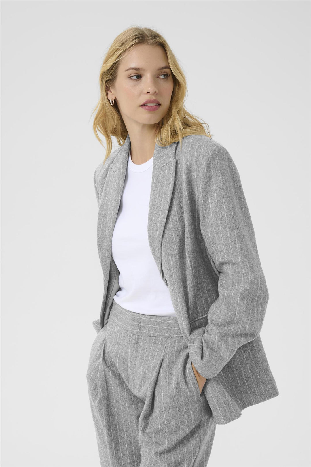Somaya Blazer - Medium Grey Pinstripe
