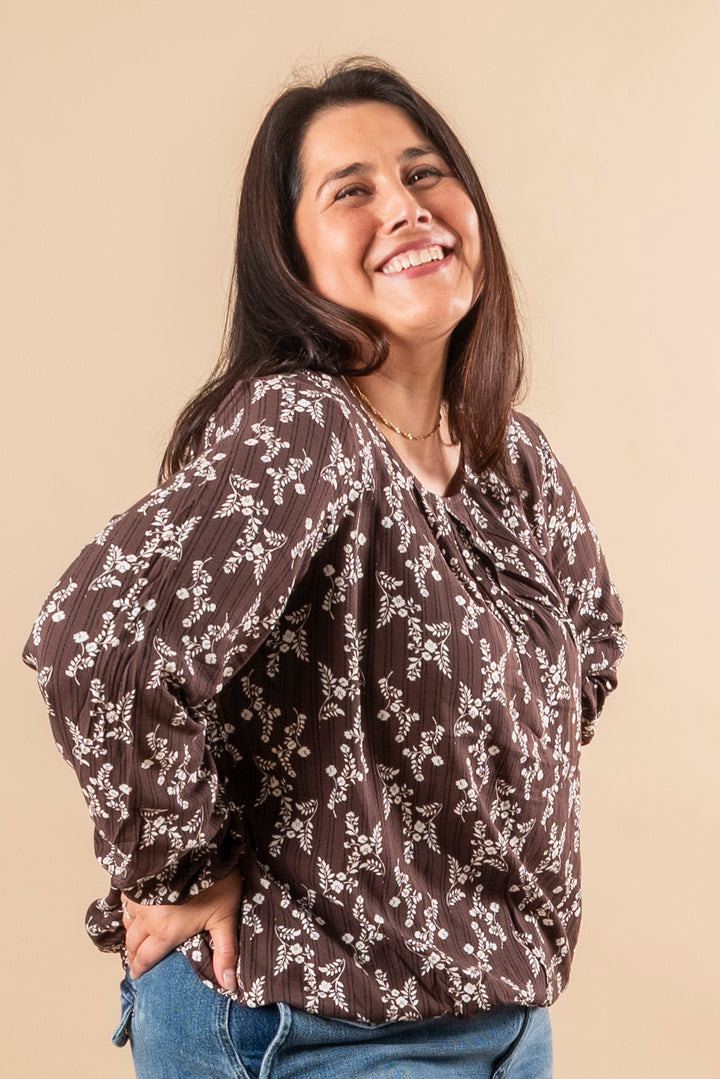 FRMERLE Blouse - FLOWER DROP HOT FUDGE