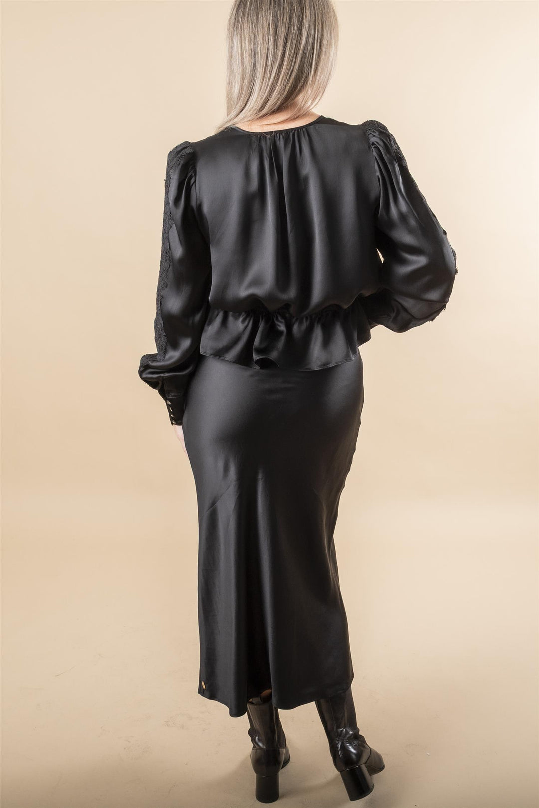 Satin Tie Blouse - Black