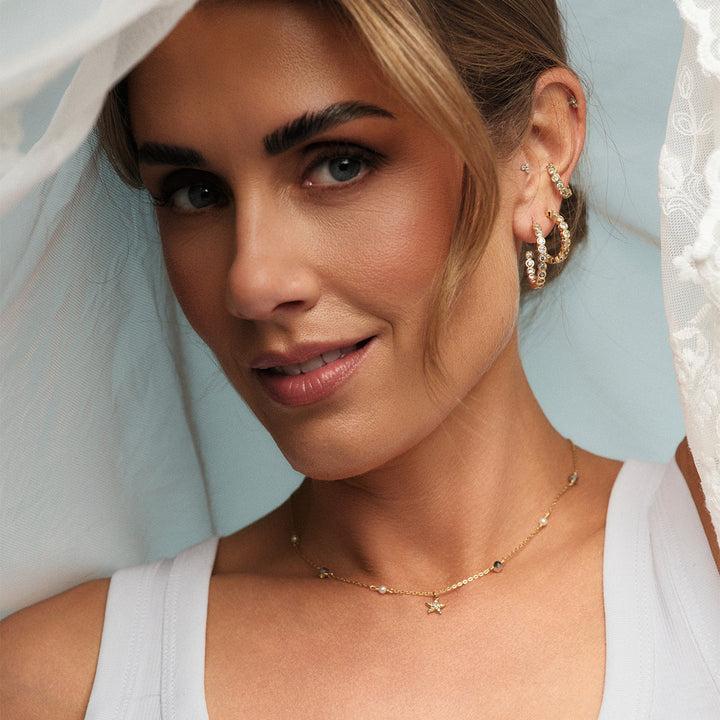 Star Gazer Short Necklace by Tone Damli - Gold/Blue/Pearls