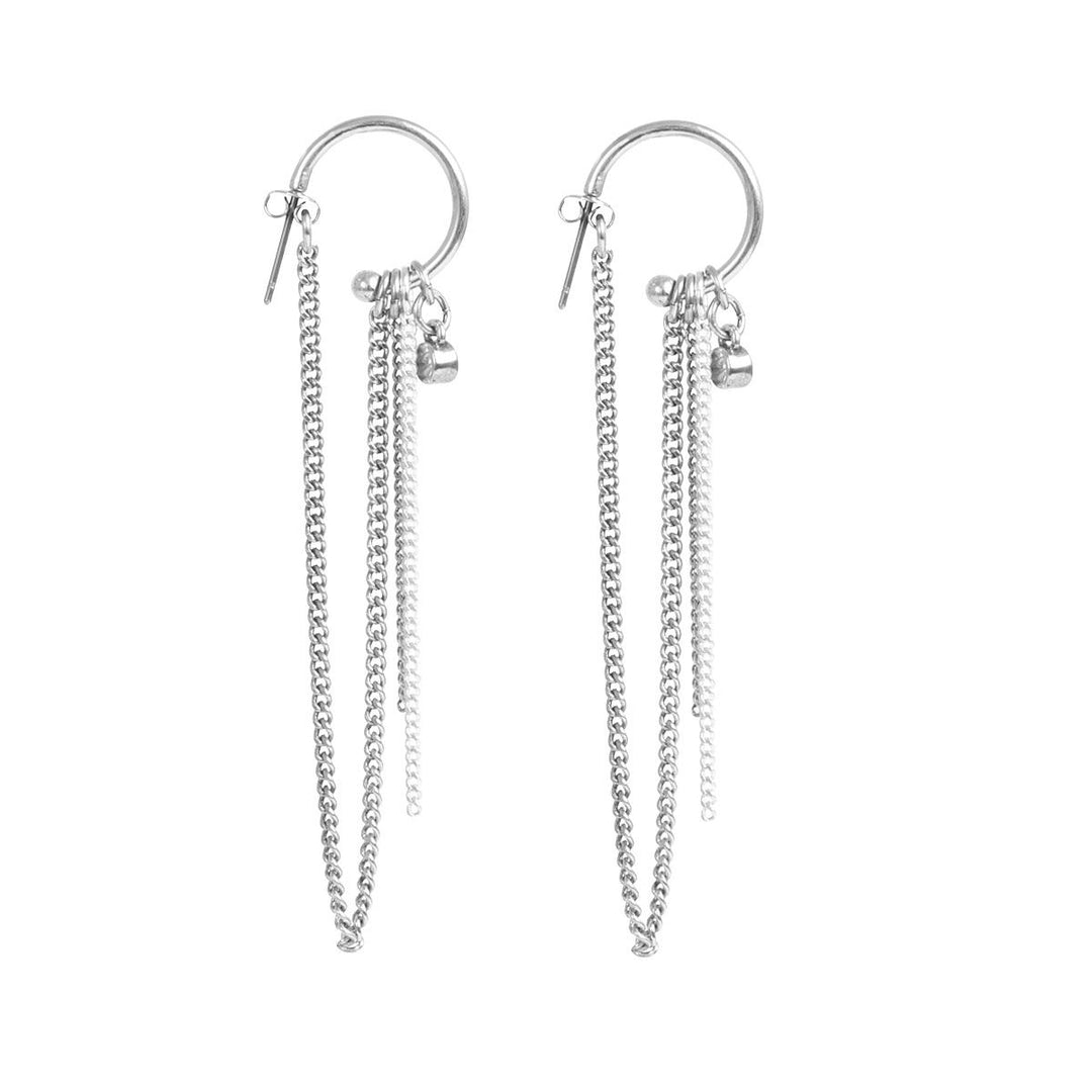 Earring Chrystal Chains Shiny Facets - Silver