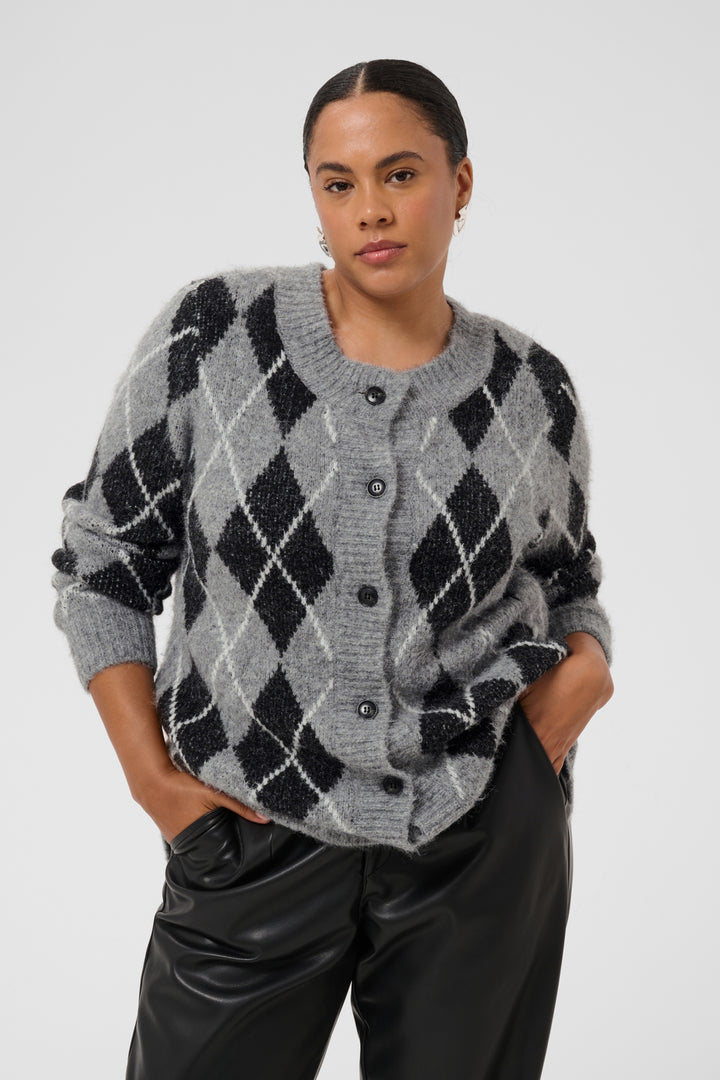 KCsima Cardigan - Black/GM/White Argyle