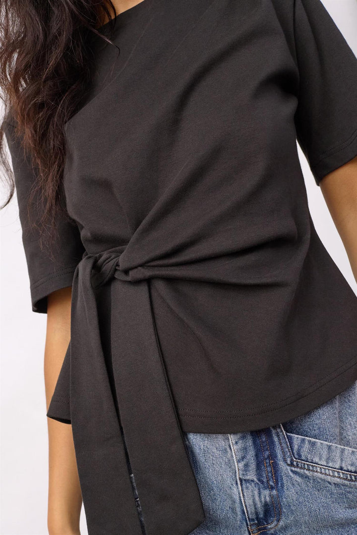 Oriane Pleat Tie Tee - Black
