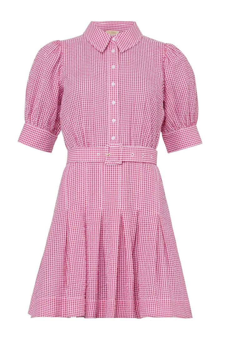Seersucker Pleated Dress - Pink Checkes