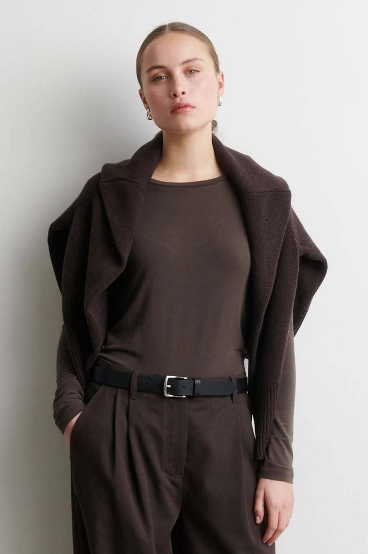 Matima O-Neck Long Sleeve Tee - Dark Brown
