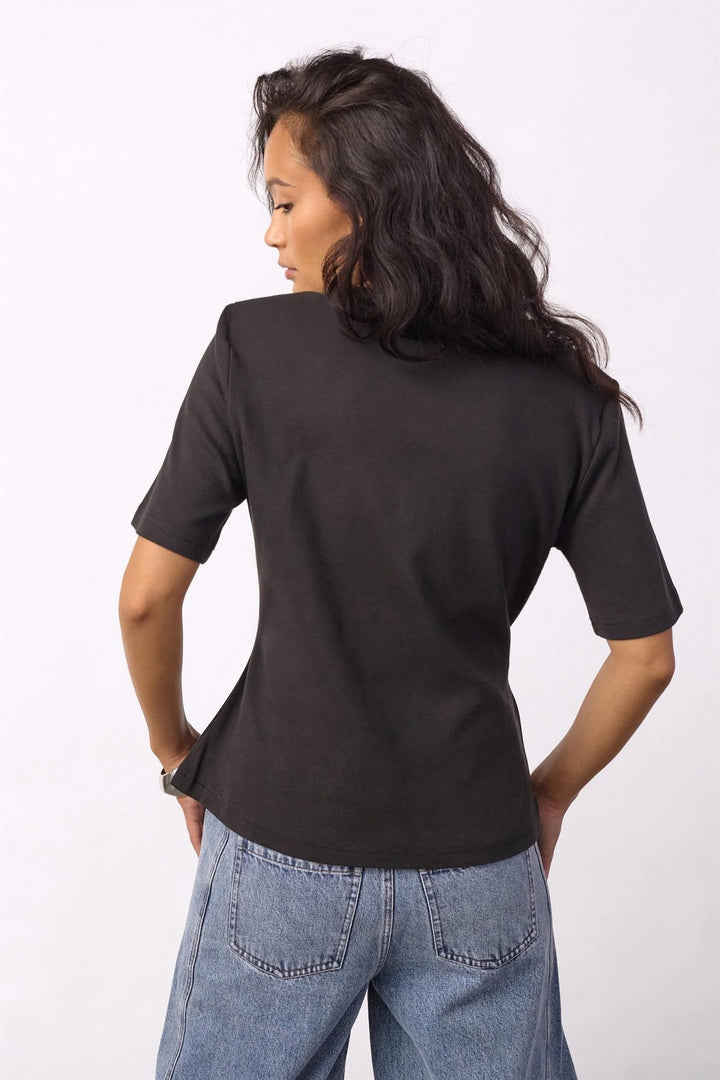 Oriane Pleat Tie Tee - Black