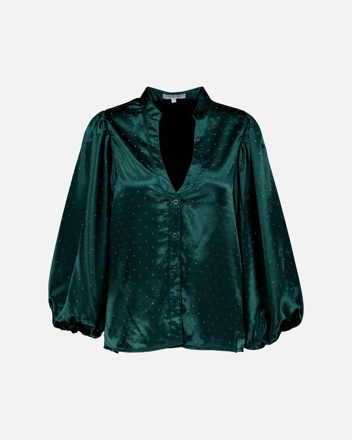 Nelly Heavy Satin Bling Blouse - Dk Green