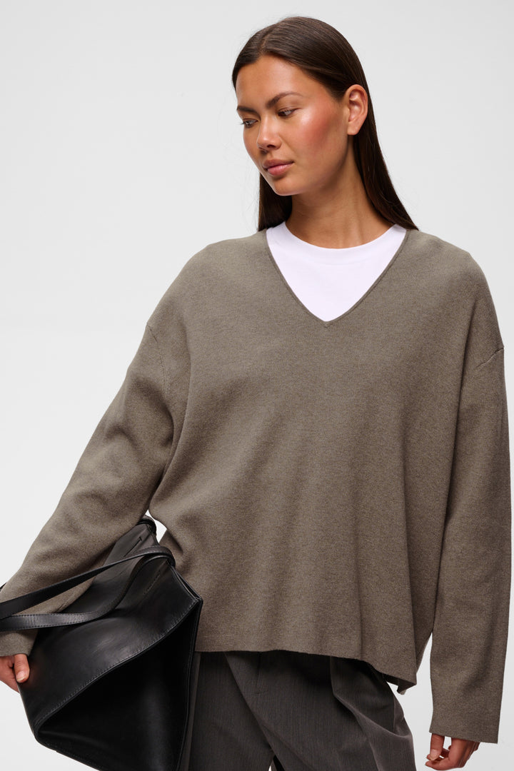 TILDA V-NECK - Cinder Melange