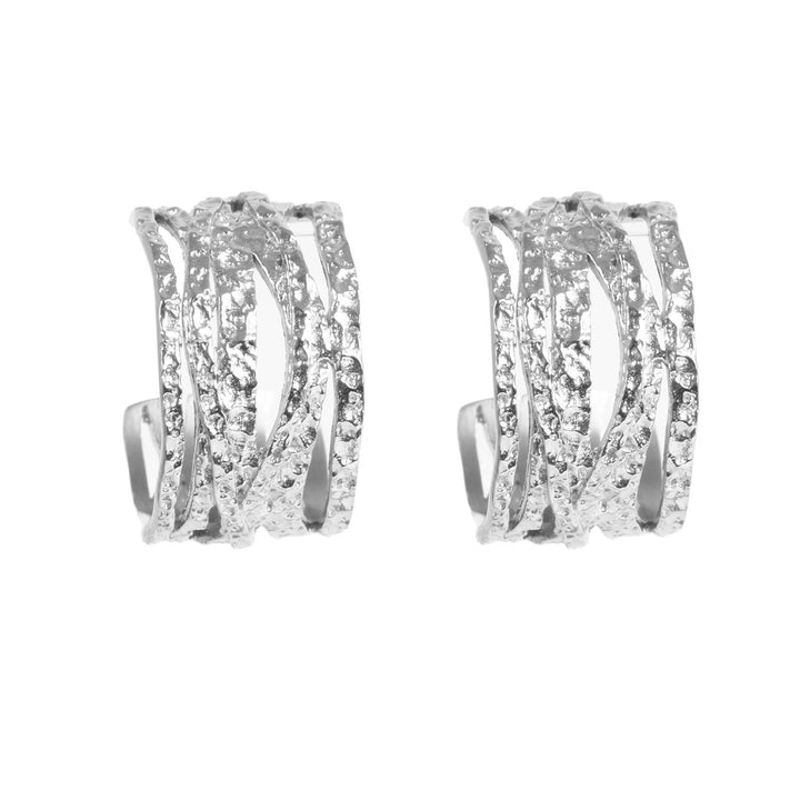 Steel Creol Stripy Wide Earring -Silver