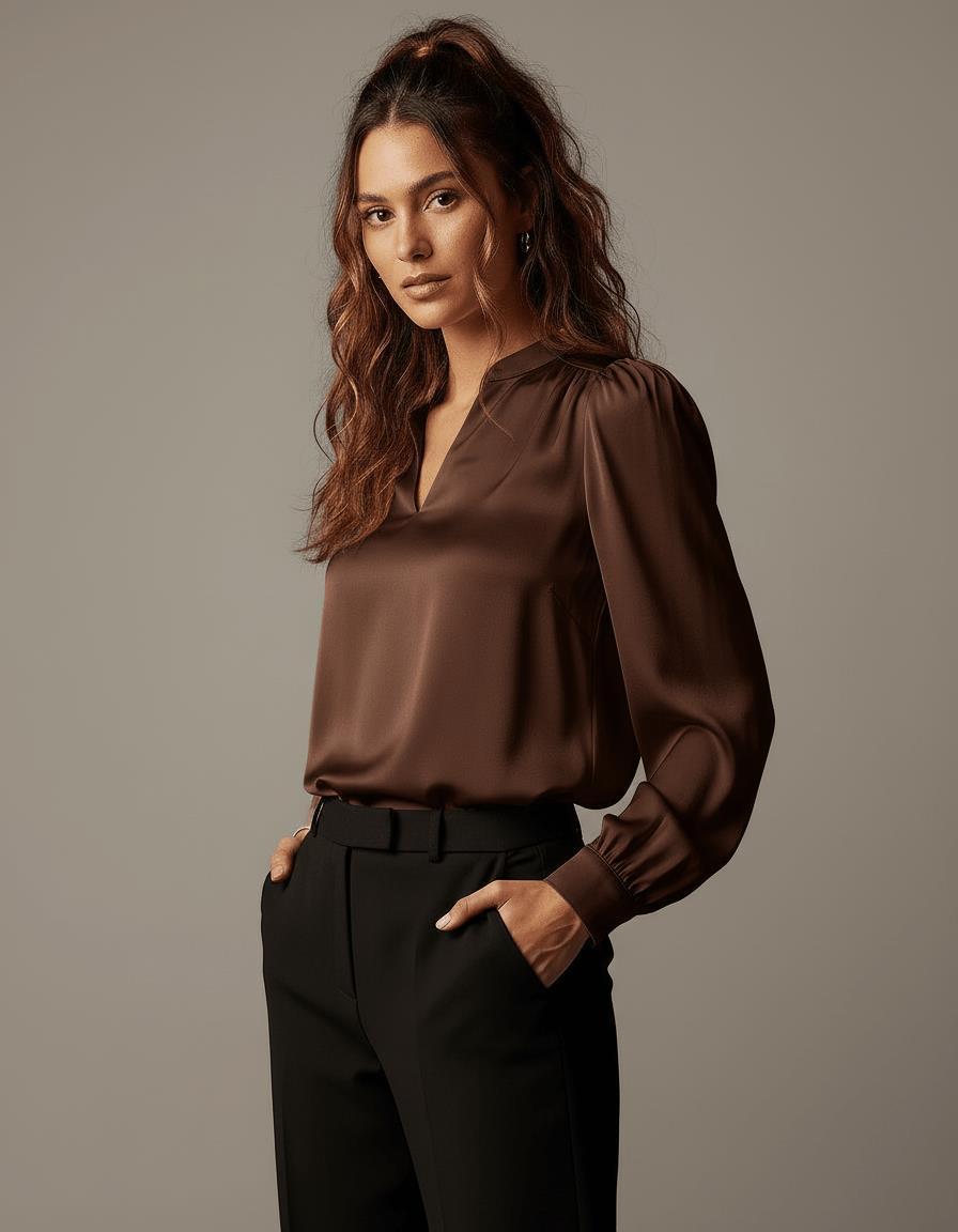 Nara Satin Blouse - Chocolate