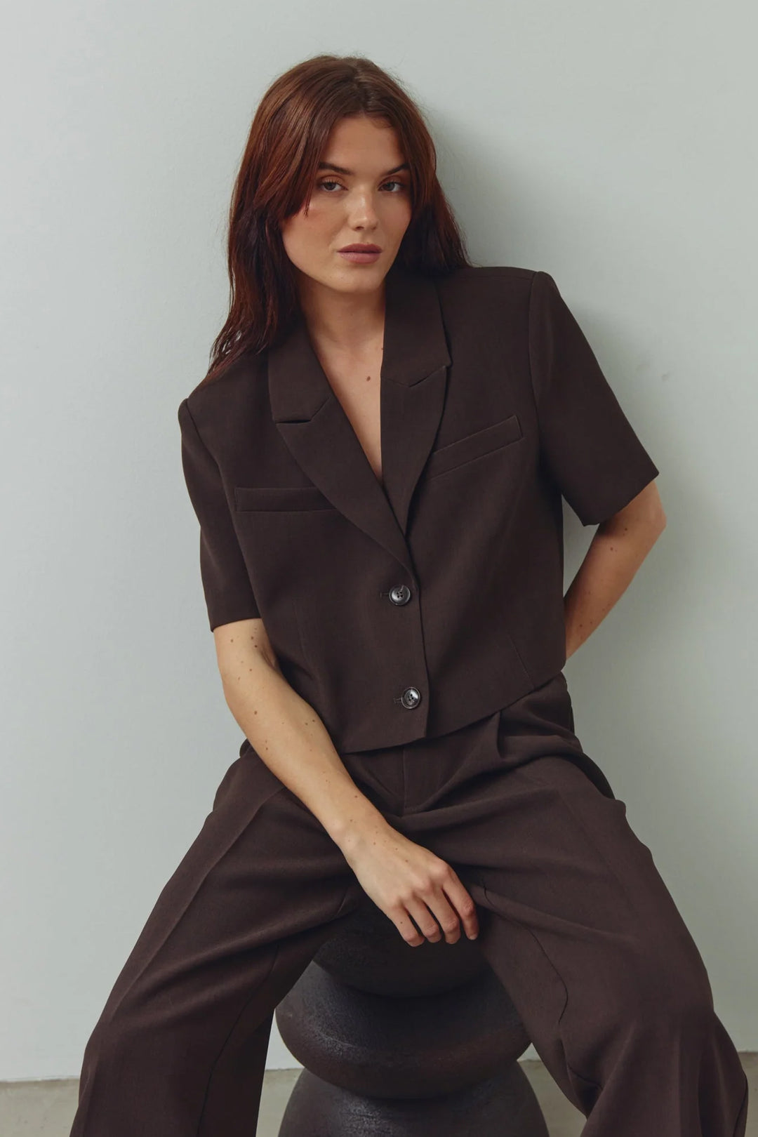 Leanne Crop Blazer - Chocolate