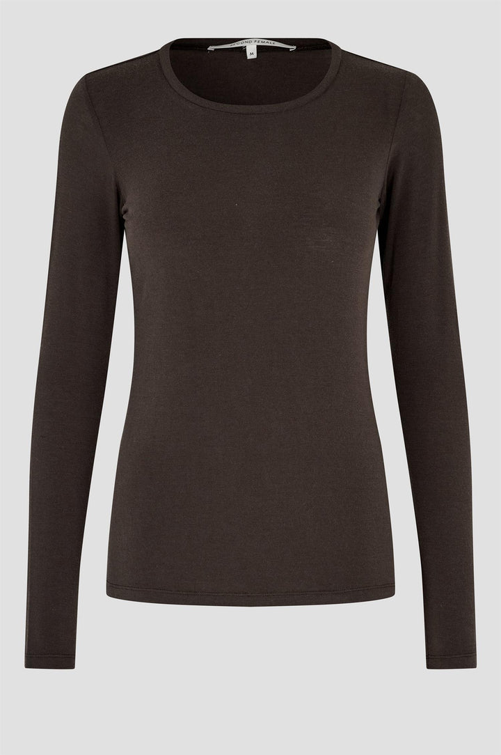 Matima O-Neck Long Sleeve Tee - Dark Brown