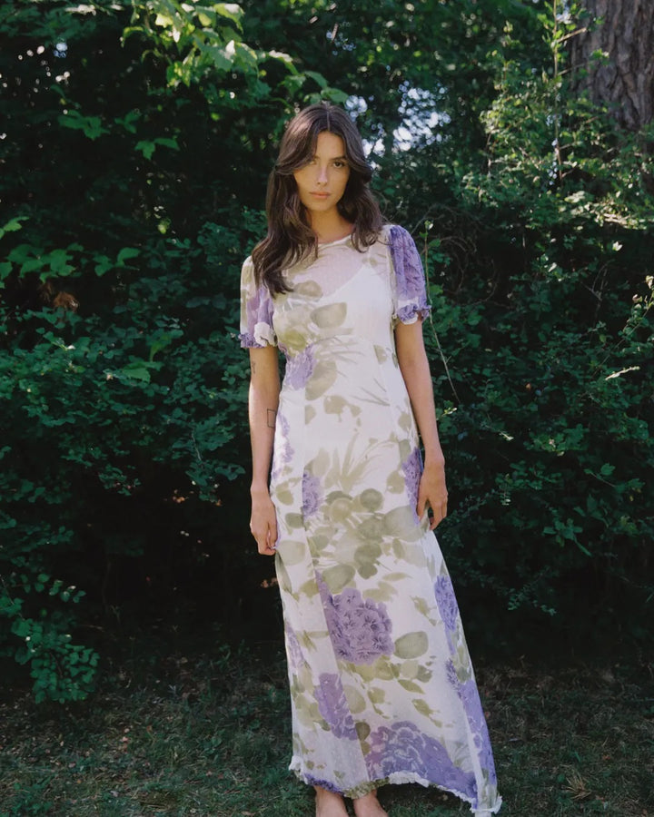 Dotted Georgette Maxi Dress - Purple Flowerfield