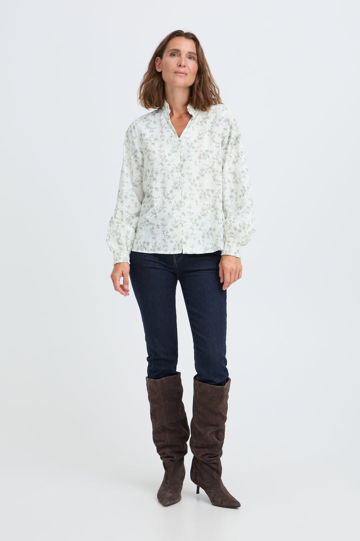 PZDEBORAH BLOUSE - BIRCH WITH BROWN FLOWERS