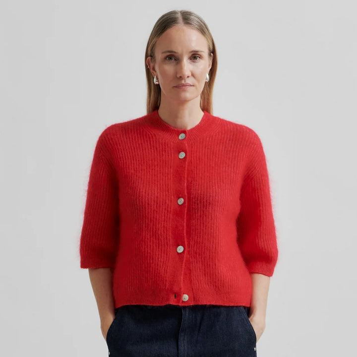 Andrea Knit Rib Cardigan  - Goji Berry- Goji Berry