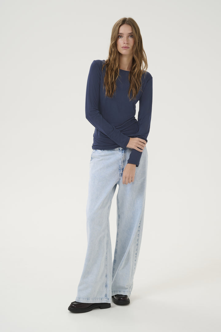 Vista Boat Neck Blouse - Dark Sapphire Blue