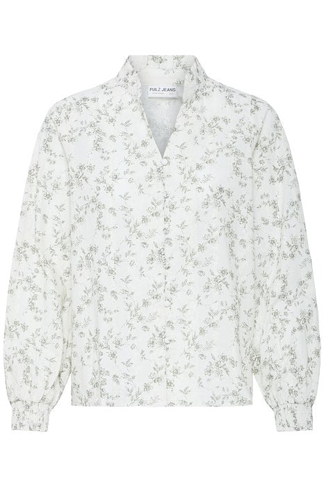 PZDEBORAH BLOUSE - BIRCH WITH BROWN FLOWERS