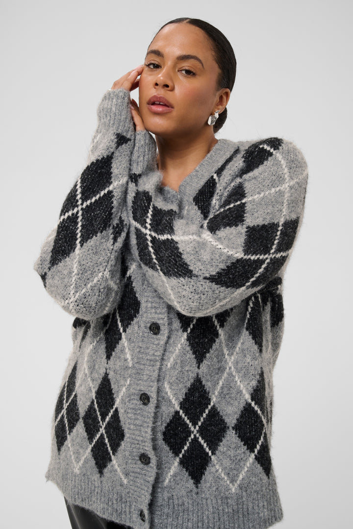 KCsima Cardigan - Black/GM/White Argyle