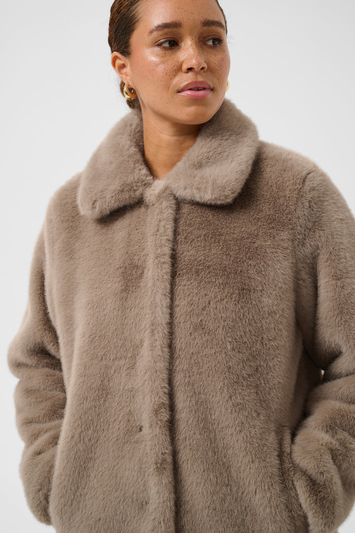 KArosa Fake Fur Jacket - Taupe Gray