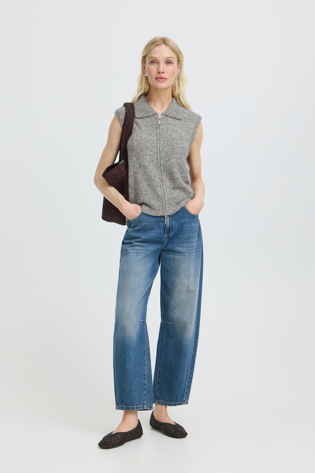 BYOMEA ZIPPER Waistcoat - Mid Grey Melange