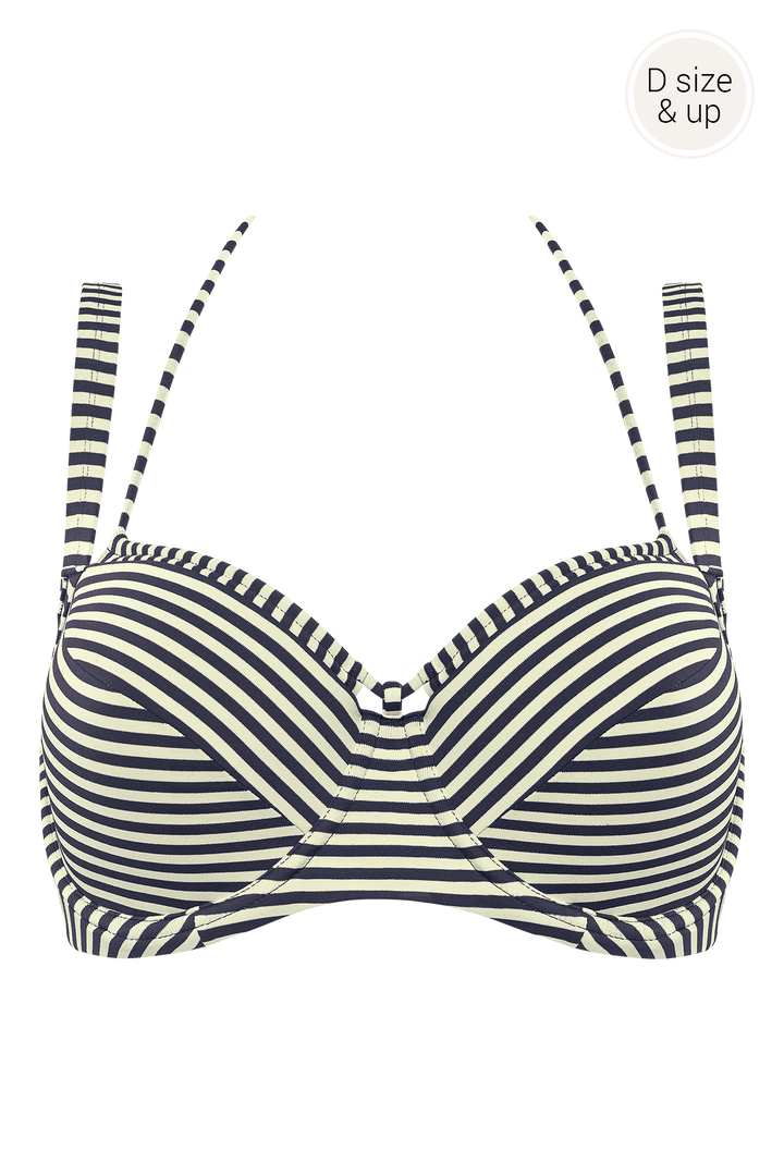 Holi Vintage Padded Balc Bikini Top - Navy stripe