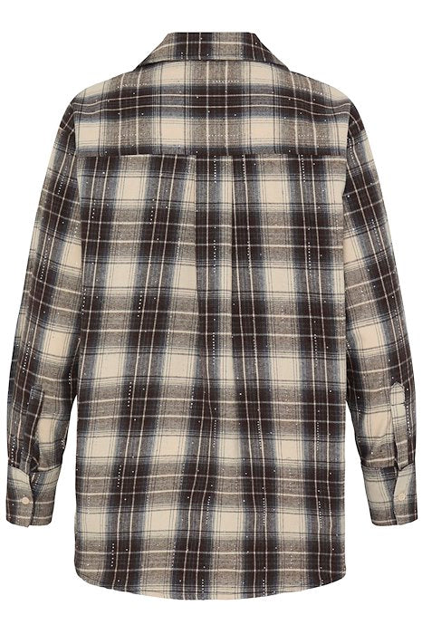 PZKAMMA OVERSIZED SHIRT - BEIGE ESPRESSO CHECK