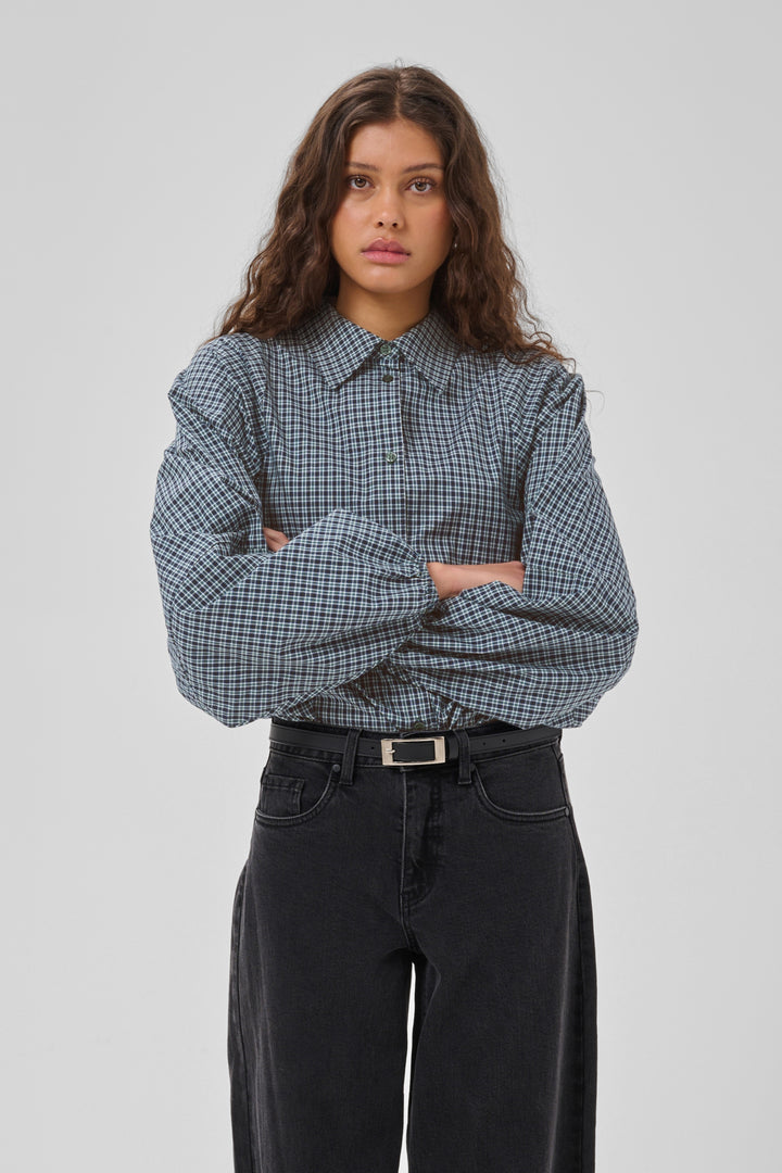 Ilse Balloon Sleeve Shirt - Douglas Green Check