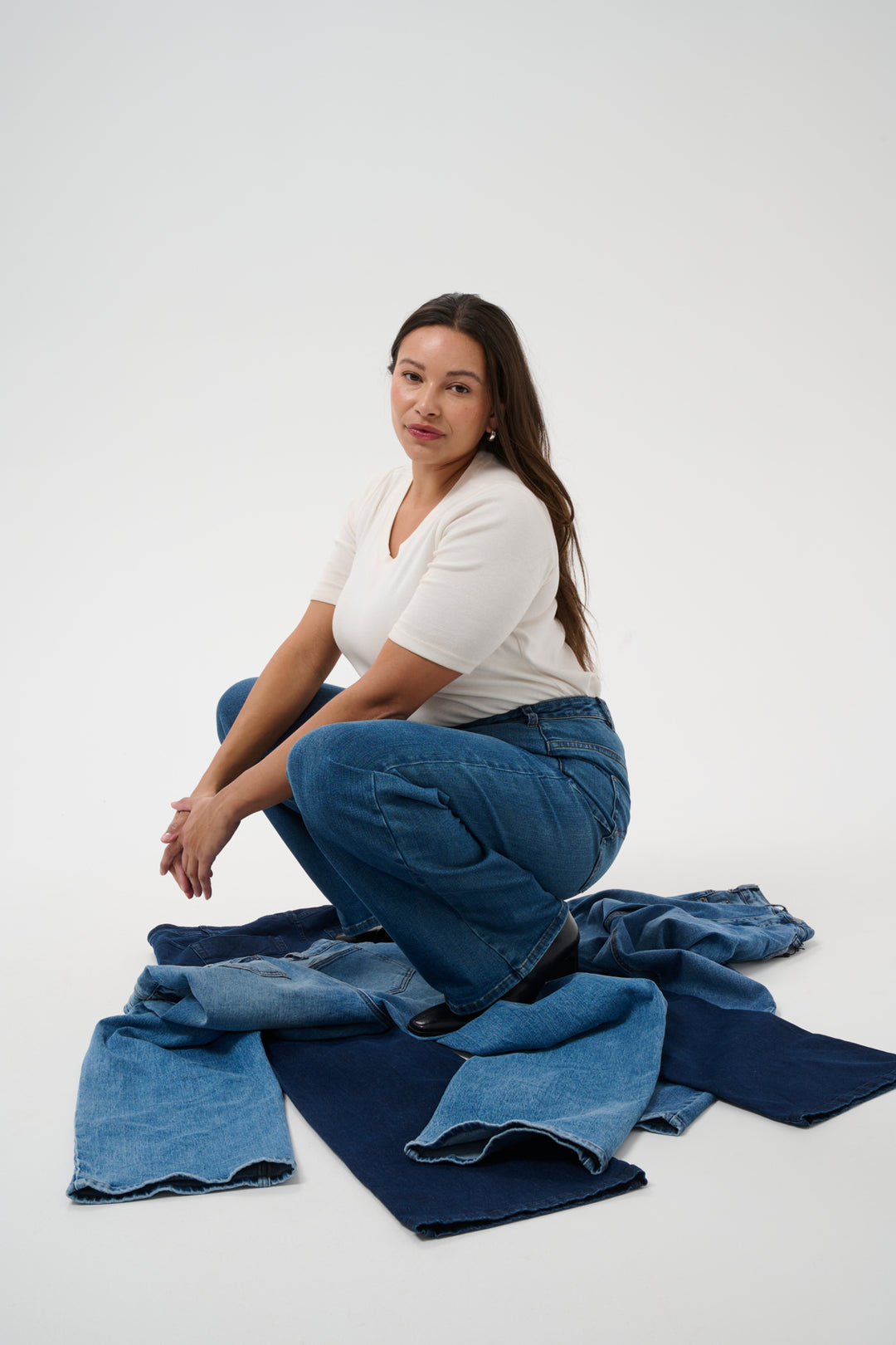 KCflora Flared Full Length Jeans - Medium blue denim