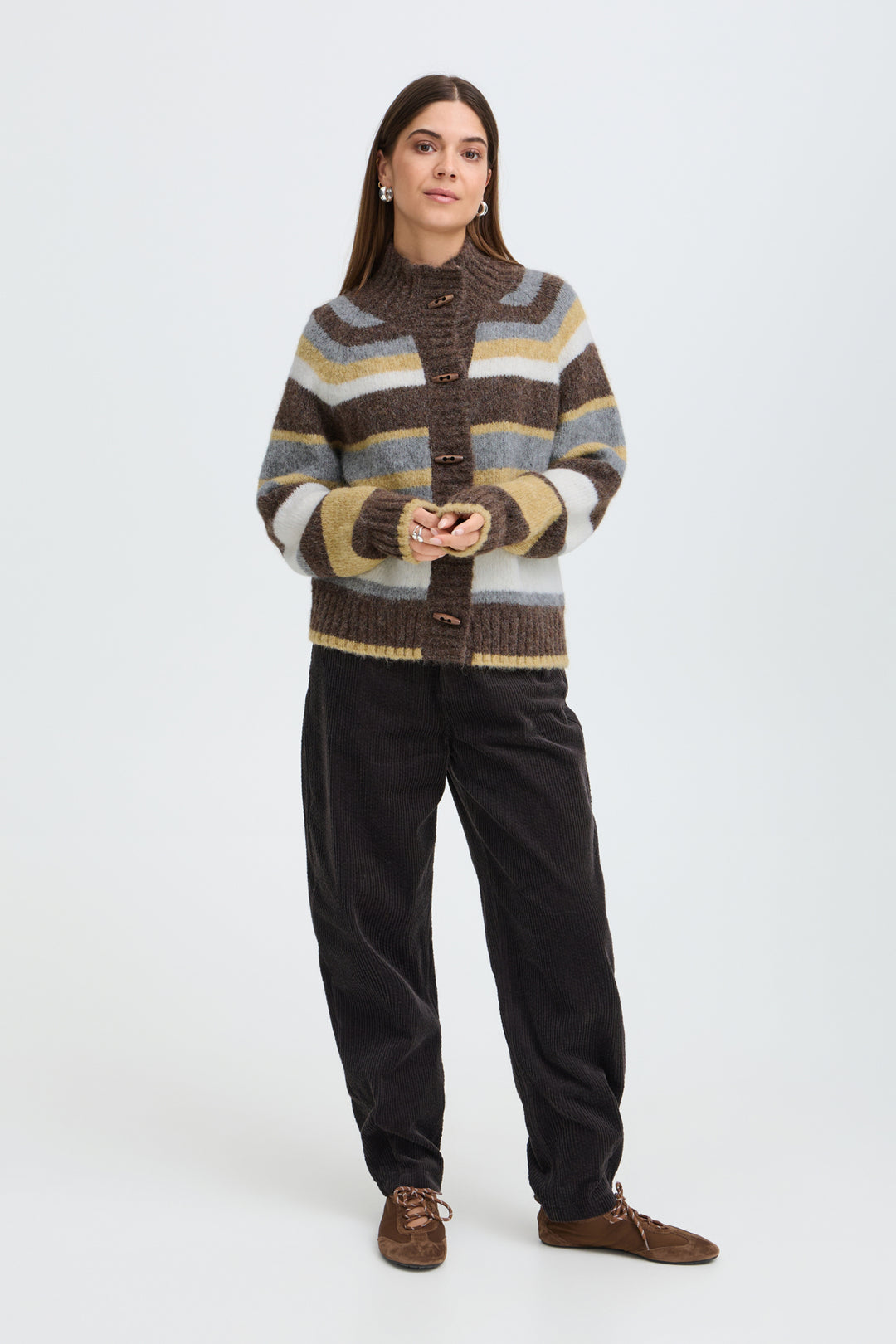 PZGEORGIE CARDIGAN - DARK BROWN WITH STRIPES
