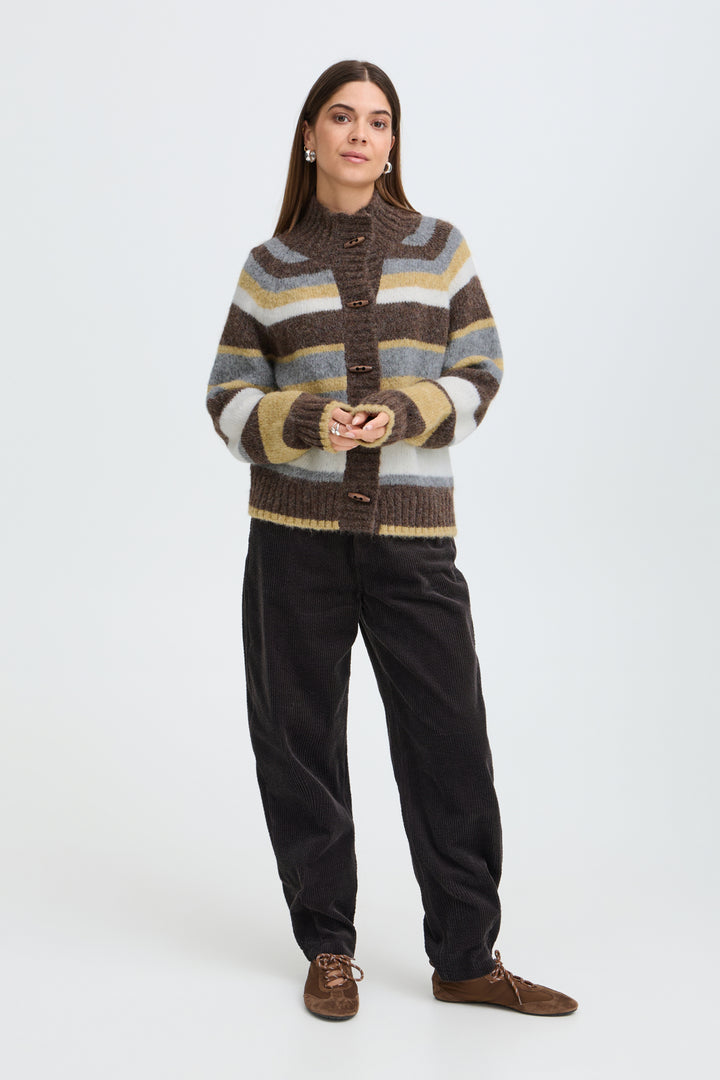 PZGEORGIE CARDIGAN - DARK BROWN WITH STRIPES