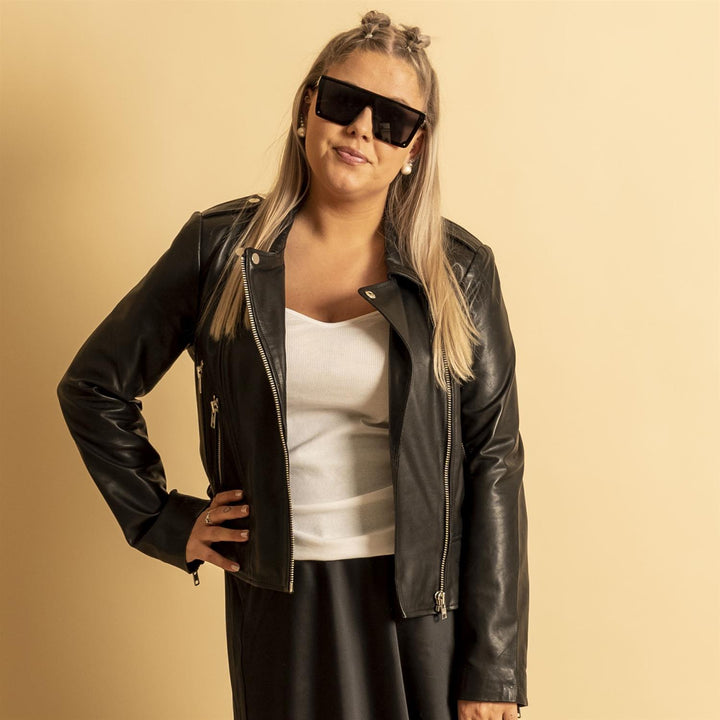 Phoebe Leather Biker Jacket - Black