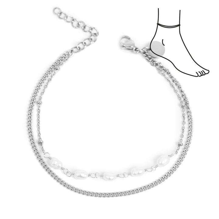 Anklet - Miniature Steel Bracelet Pearl /Armbånd XL - Sølv