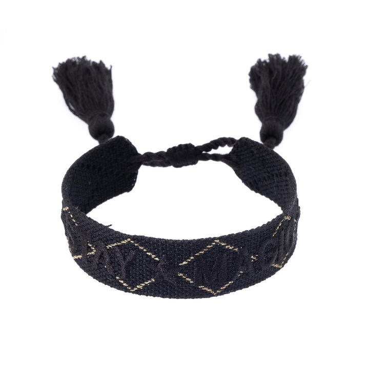 Woven Friendship Bracelet / "Stay Magic" - Black w/Gold