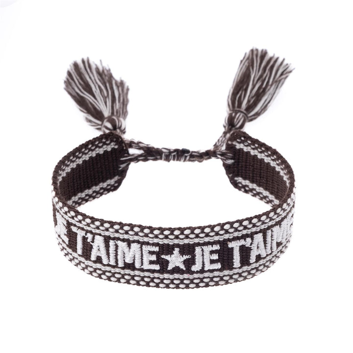 Woven Friendship Bracelet / "Je T´aime" - Chocolate Brown w/Gold